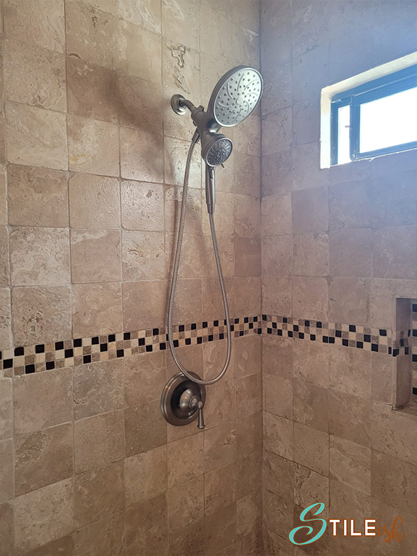 Travertine tile stileish bath