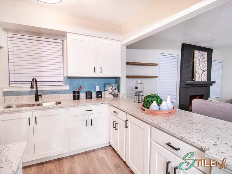 C. cabinets kitchen and granite
