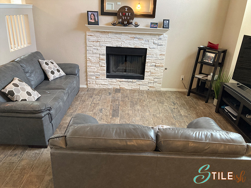 living wood look venner mantel